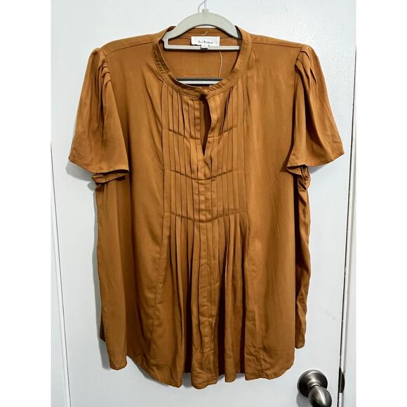 Bohme Blouse Large Mustard Yellow Pleated Flowy Preppy Summer NWT - Picture 1 of 8